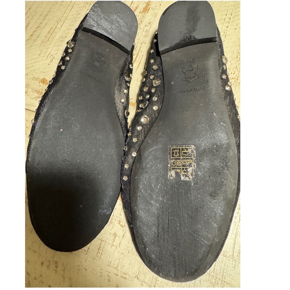 Tory Burch Black Mesh Rhinestone Embellished Ballet Flats Size 6.5M Crystal Logo - Picture 6 of 7